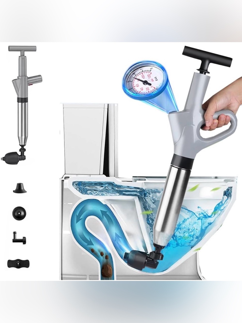 Toilet Plunger- Stainless Steel Plungers for Bathroom - Kitchen Sink